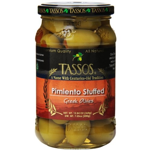 Tassos Evian Olives Stuffed With Natural Pimento, 12.84 Ounce