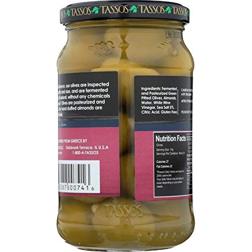 Tassos: In Sea Salt Brine Stuffed Almond Evian Olives, 13.10 Ounce