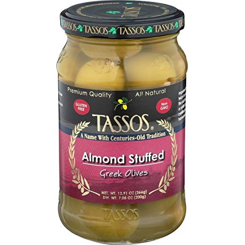 Tassos: In Sea Salt Brine Stuffed Almond Evian Olives, 13.10 Ounce