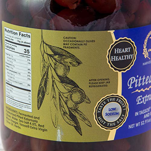 Tassos Pitted Kalamata Extra Large Olives From Greece 1.5L Jar.