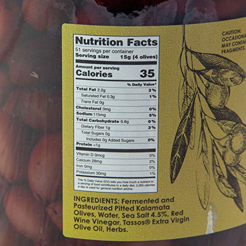 Tassos Pitted Kalamata Extra Large Olives From Greece 1.5L Jar.