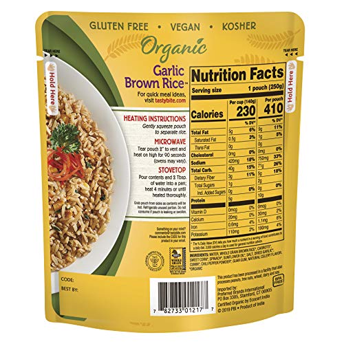 Tasty Bite Brown Rice Garlic, Microwaveable Cooked Rice, 8.8 Oun