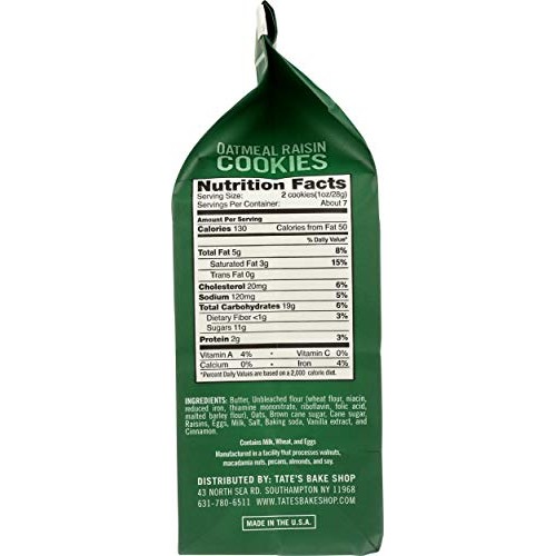 Tates Cookies Oatmeal Raisin, 7 Oz
