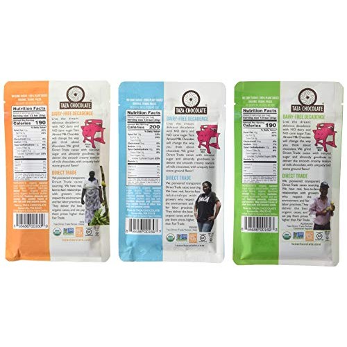 Taza Chocolate Organic Almond Milk Chocolate Variety Pack, 3Coun