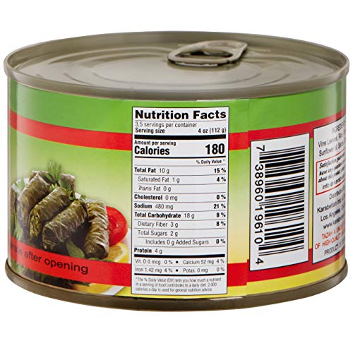 Tazah Premium Stuffed Grape Leaves Dolmas 14.1 Ounce 400 Grams