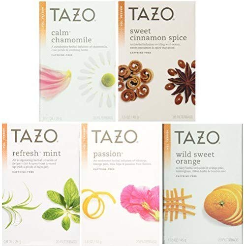 Tazo Herbal Tea 5 Flavor Variety Pack Sampler Pack Of 5, 100 Ba