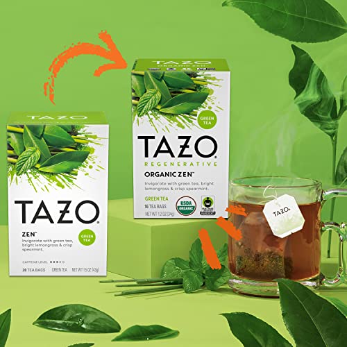 TAZO Tea Bags, Green Tea, Regenerative Organic Zen Tea, 16 Count