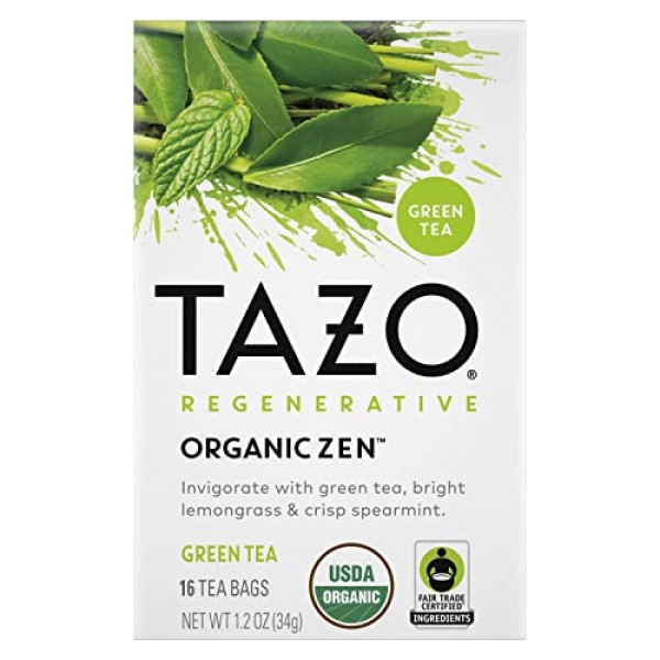 TAZO Tea Bags, Green Tea, Regenerative Organic Zen Tea, 16 Count
