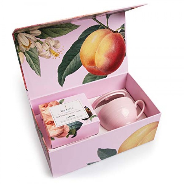 Tea Forte Jardin Gift Set With Pink Cafe Cup, Tea Tray And 10 Ha