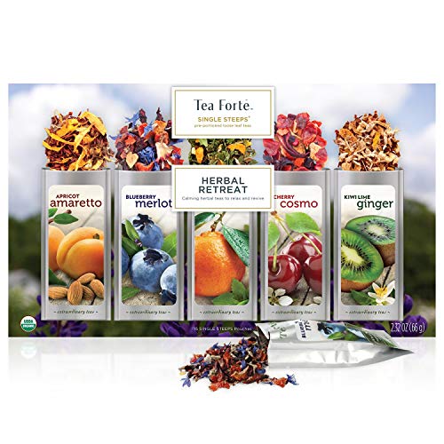 Tea Forte Herbal Retreat Calming Tea Sampler, Single Steeps Orga