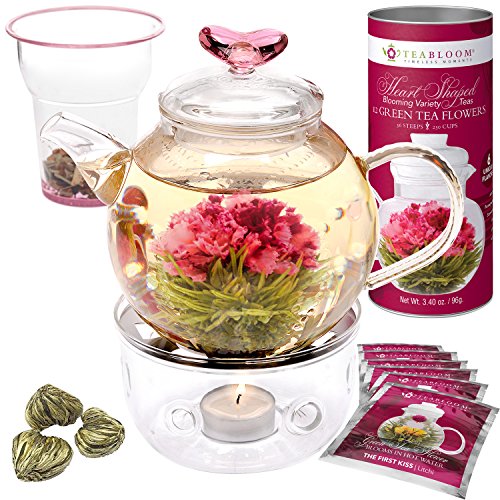 Teabloom Flowering Tea &Amp; Teapot Gift Set - 36 Oz Glass Teapot, H