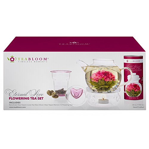 Teabloom Flowering Tea &Amp; Teapot Gift Set - 36 Oz Glass Teapot, H