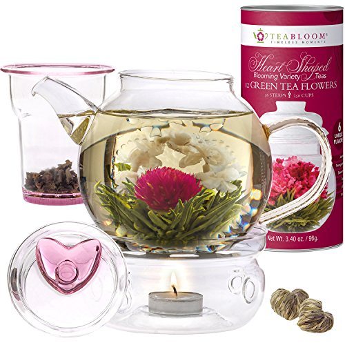 Teabloom Flowering Tea &Amp; Teapot Gift Set - 36 Oz Glass Teapot, H