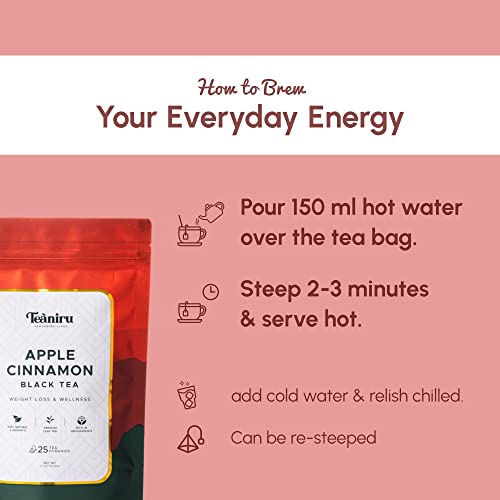 Teaniru, Apple Cinnamon Tea - 25 Pyramid Tea Bag | Energy Tea, N...