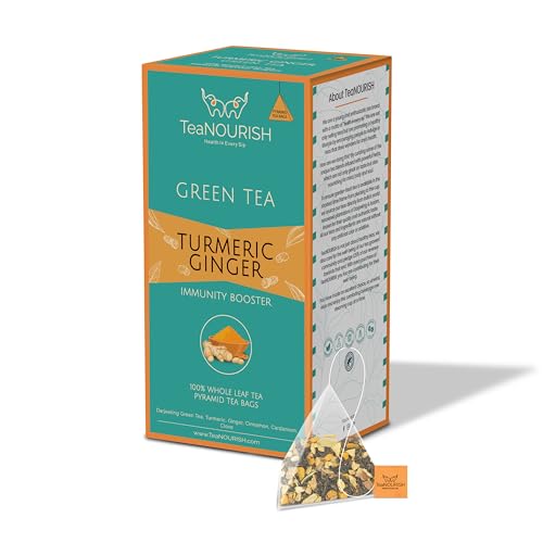 TeaNOURISH Turmeric Ginger Green Tea | 20 Count Pyramid Tea Bags...