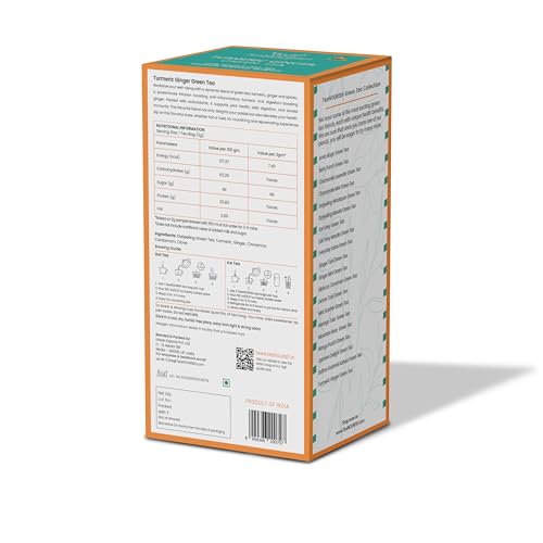 TeaNOURISH Turmeric Ginger Green Tea | 20 Count Pyramid Tea Bags...