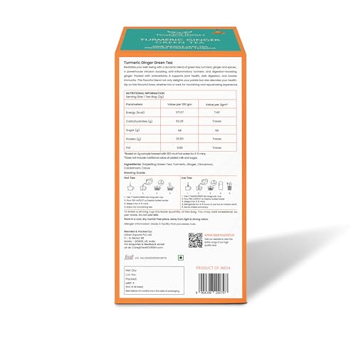 TeaNOURISH Turmeric Ginger Green Tea | 20 Count Pyramid Tea Bags...