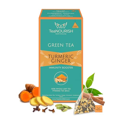 TeaNOURISH Turmeric Ginger Green Tea | 20 Count Pyramid Tea Bags...