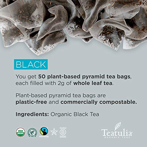 Teatulia Organic Black Tea, 50 Loose Leaf Premium Corn Silk Pyra