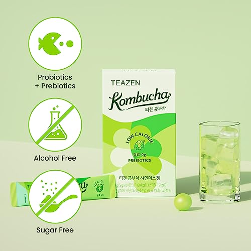 Teazen Kombucha Tea, Zero Sugar, Sparkling Fermented Powdered Mi...