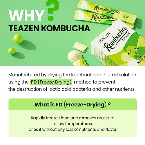 Teazen Kombucha Tea, Zero Sugar, Sparkling Fermented Powdered Mi...