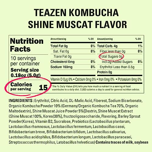 Teazen Kombucha Tea, Zero Sugar, Sparkling Fermented Powdered Mi...