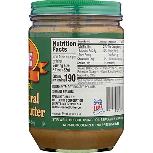 Teddie Peanut Butter Unsalted Peanut Butter, 16 Oz