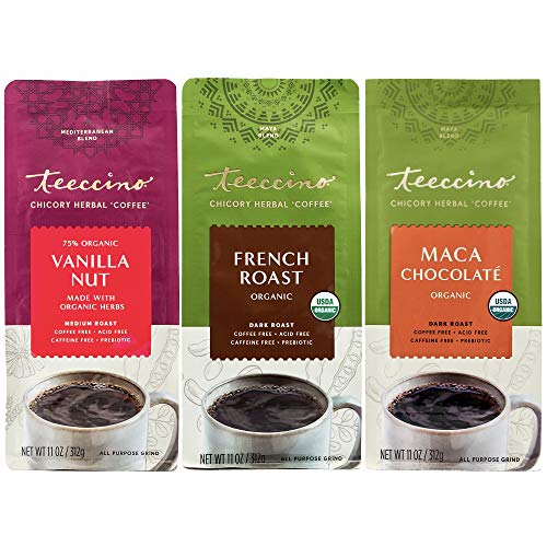 Teeccino Herbal Coffee Variety Pack - Vanilla Nut, French Roast,
