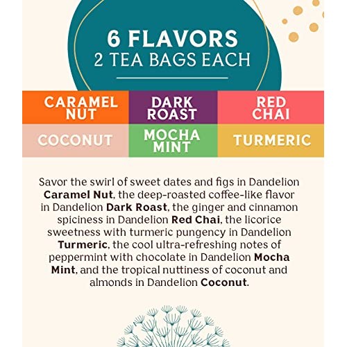 Teeccino Dandelion Tea Sampler – Caramel, Coconut, Dark Roast, M