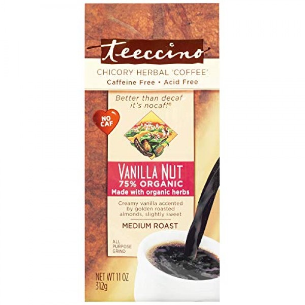 Teeccino Vanilla Nut Chicory Herbal Coffee Alternative, Caffeine...