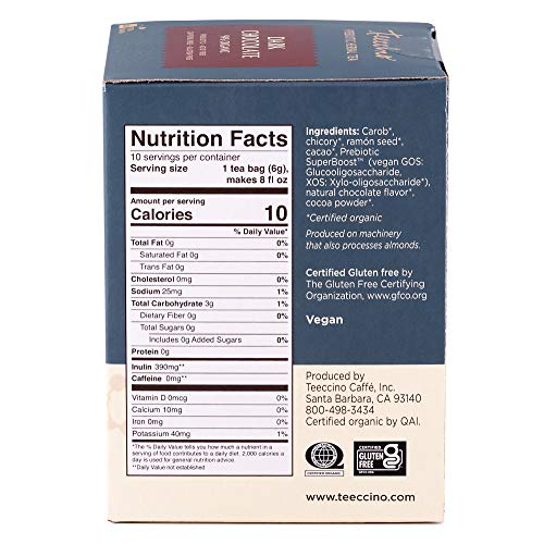Teeccino Dark Chocolate Prebiotic SuperBoost Herbal Tea - Suppo...