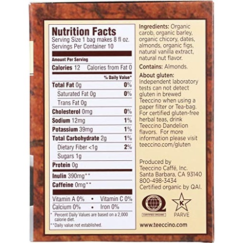 Teeccino Herbal Tea – Vanilla Nut – Roasted Chicory Tea Caffeine