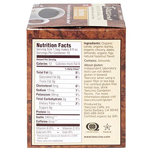 Teeccino Herbal Tea – Hazelnut – Roasted Chicory | Prebiotic | C