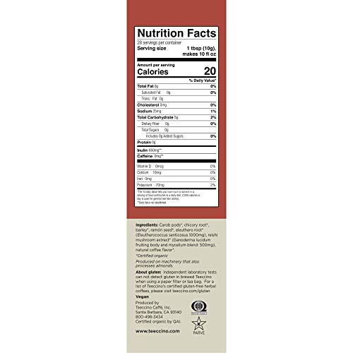Teeccino Mushroom Adaptogen Coffee Alternative – Reishi Eleuther