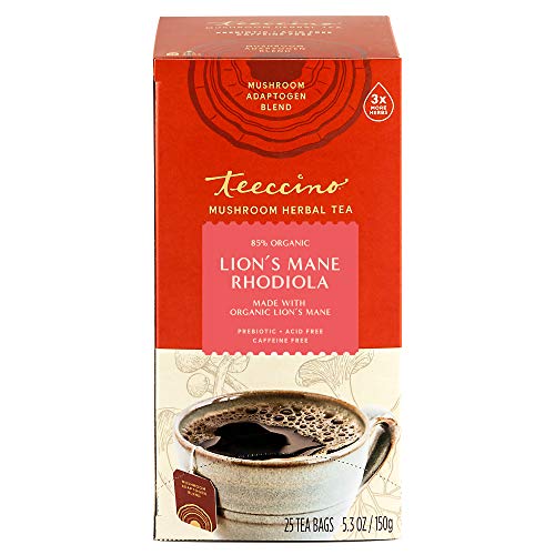 Teeccino Mushroom Adaptogen Herbal Tea – Lion’S Mane Rhodiola Ro