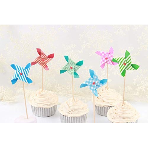 30 Pcs Pinwheel Cupcake Toppers Cake Decorations For Birthday, W
