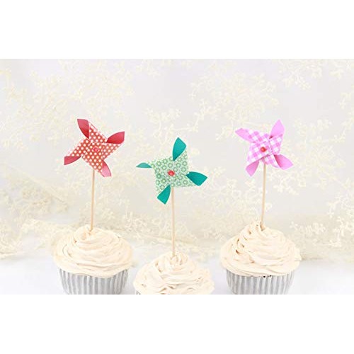 30 Pcs Pinwheel Cupcake Toppers Cake Decorations For Birthday, W