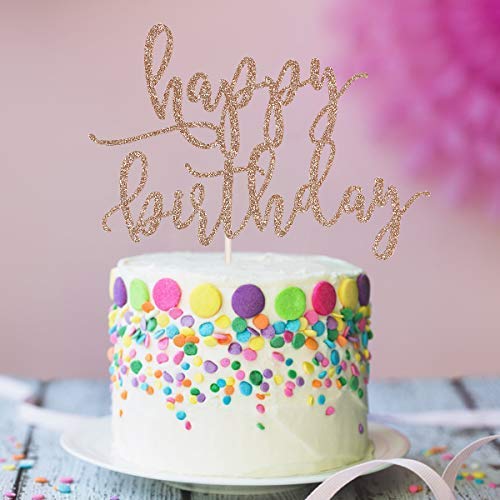Rose Gold Glittery Happy Birthday Cake Topper For Birthday Party