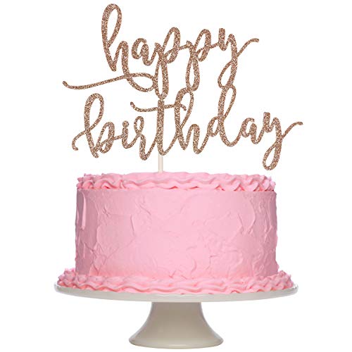 Rose Gold Glittery Happy Birthday Cake Topper For Birthday Party