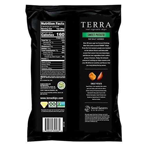 Terra Sweet Potato Chips, No Salt Added, 6 Oz. Pack Of 12