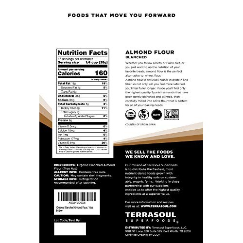 Terrasoul Superfoods Organic Almond Flour, 1 Lb - Fine Texture |
