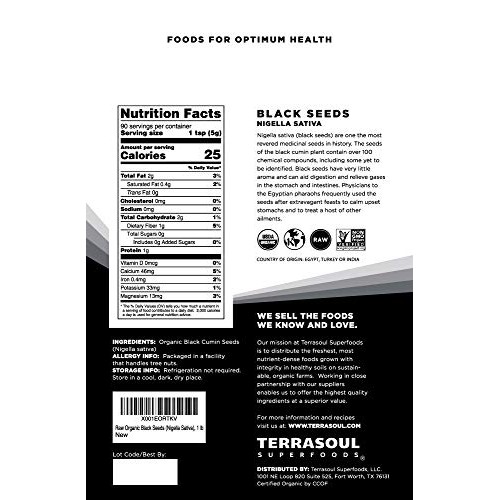 Terrasoul Superfoods Organic Black Cumin Seeds Nigella Sativa,