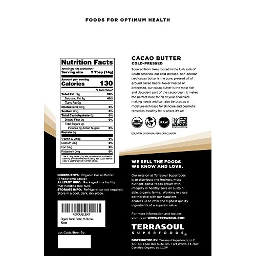 Terrasoul Superfoods Organic Cacao Butter, 1 Lb - Raw | Keto | V