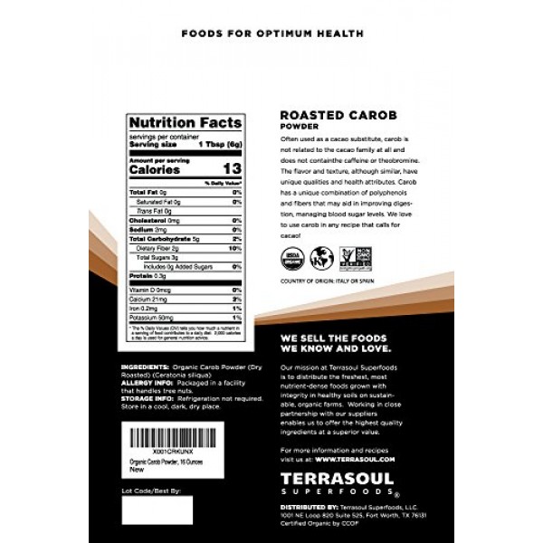 Terrasoul Superfoods Organic Carob Powder, 2 Lbs 2 Pack - Coco...