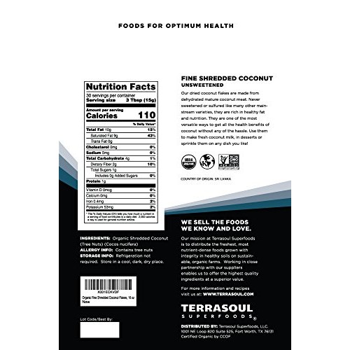 Terrasoul Superfoods Organic Coconut Flakes, 16 Oz - Finely Shre