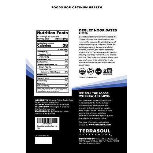 Terrasoul Superfoods Organic Deglet Dates, 2 Lbs - Pitted | Fres