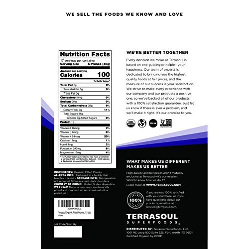 Terrasoul Superfoods Organic Dried Plums Pitted Prunes, 1.5 Lbs