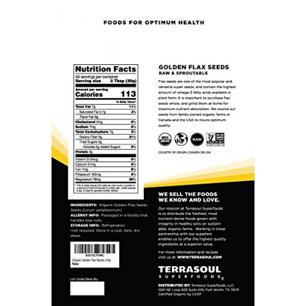 Terrasoul Superfoods Organic Golden Flax Seeds, 6 Lbs 3 Pack