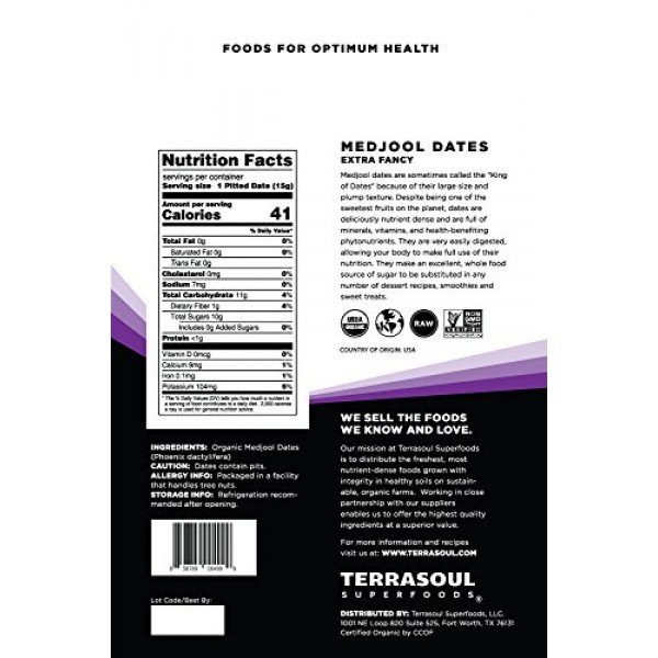 Terrasoul Superfoods Organic Medjool Dates, 2 Lbs - Soft Chewy T