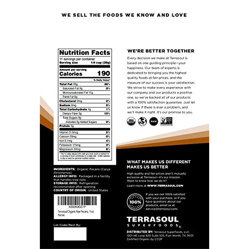 Terrasoul Superfoods Organic Pecans, 11 Oz - Mammoth Halves | Fr
